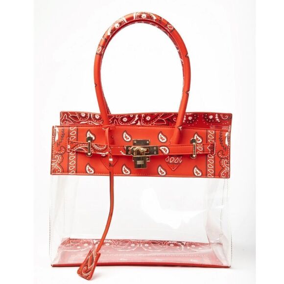 Red Bandana Paisley Clear Shoulder Hand bag - Picture 1 of 4